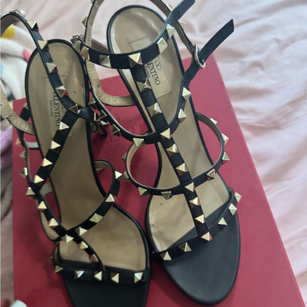 Valentino Black and Gold Studded Sandals